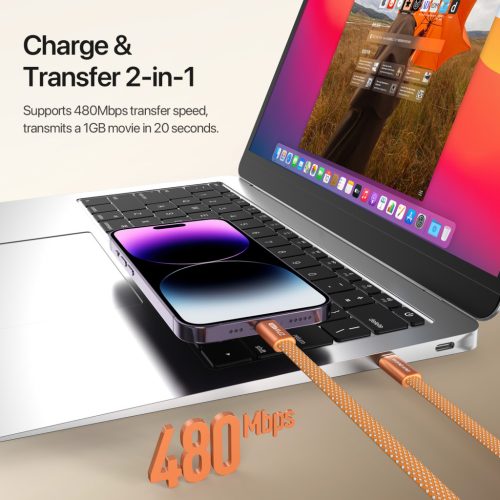 Mágneses fonott USB-C - Lightning töltőkábel (27W) - szürke
