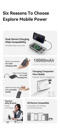 MP43 10000mAh MagSafe kompatibilis PowerBank, fekete