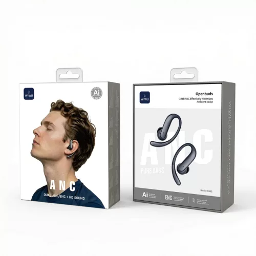 WiWU O502 Open Ear Bluetooth fülhallgató, AI fordítással, ANC+ENC zajszűréssel és nyitott kialakítással - fekete