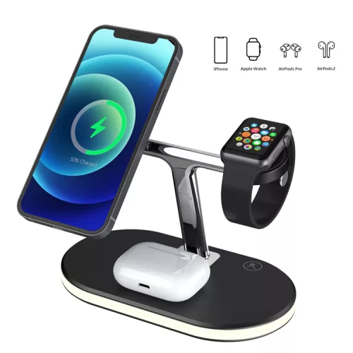 C300 15W 3 az 1-ben vezeték nélküli MagSafe kompatibilis töltőállomás (iPhone, Airpods és Apple Watch) - fekete
