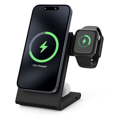 M5 Qi2 3 az 1-ben összecsukható mágneses vezeték nélküli töltőállomás iPhone / Apple Watch / AirPods – Fekete