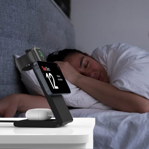 M5 Qi2 3 az 1-ben összecsukható mágneses vezeték nélküli töltőállomás iPhone / Apple Watch / AirPods – Fekete