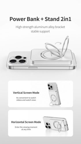 MP35 Qi2 MagSafe PowerBank 10 000 mAh – kitámasztható gyűrűvel, fekete