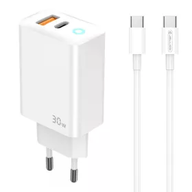   Kétportos 30W USB-C és USB-A hálózati töltő adapter, PD gyorstöltő, QC3.0 gyorstöltő + 1M USB-C - USB-C kábel