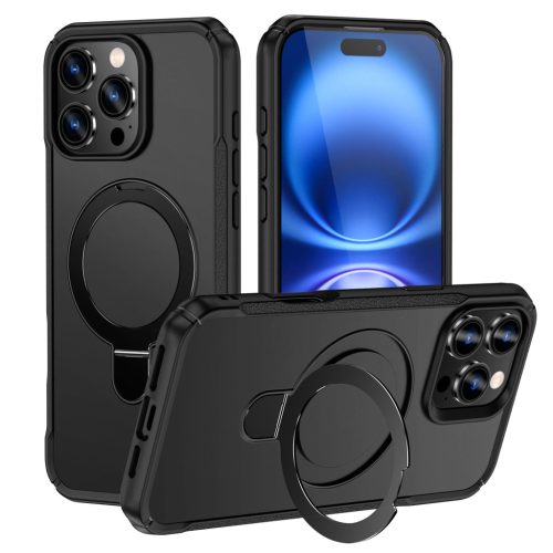 MagnoFold fekete MagSafe kompatibilis iPhone 16 Pro védőtok kihajtható gyűrűvel