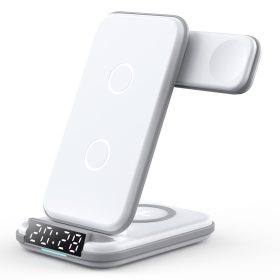   LFX-180 4 az 1-ben vezeték nélküli töltőállomás iPhone, Apple Watch és AirPods töltéséhez, digitális óra kijelzővel és ébresztő funkcióval