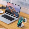 LFX-180 4 az 1-ben vezeték nélküli töltőállomás iPhone, Apple Watch és AirPods töltéséhez, digitális óra kijelzővel és ébresztő funkcióval