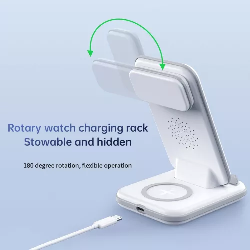 LFX-180 4 az 1-ben vezeték nélküli töltőállomás iPhone, Apple Watch és AirPods töltéséhez, digitális óra kijelzővel és ébresztő funkcióval