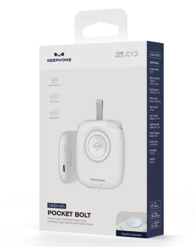 Pocket Bolt 5000mAh PowerBank Apple Watch és iPhone készülékekhez beépített kábellel