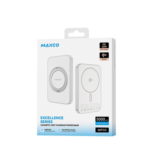 MP35 Qi2 MagSafe PowerBank 10 000 mAh – kitámasztható gyűrűvel, fehér