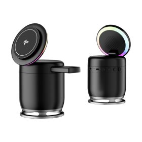   C52 5 az 1-ben Qi2 MagSafe kompatibilis vezeték nélküli töltő Bluetooth hangszóróval és LED fénnyel, fekete