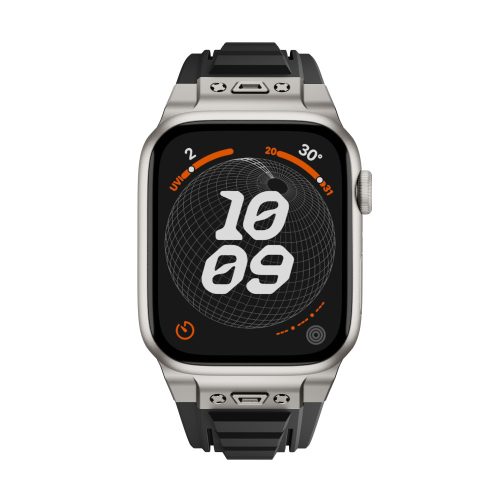Apple Watch fekete explorer szíj titánszürke csatlakozóval 42/44/45/49 mm (Series 1-9, SE, Ultra) és 46 mm (Series 10/11)