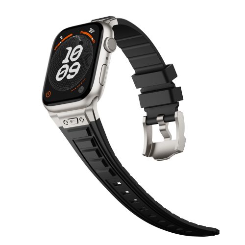 Apple Watch fekete explorer szíj titánszürke csatlakozóval 42/44/45/49 mm (Series 1-9, SE, Ultra) és 46 mm (Series 10/11)