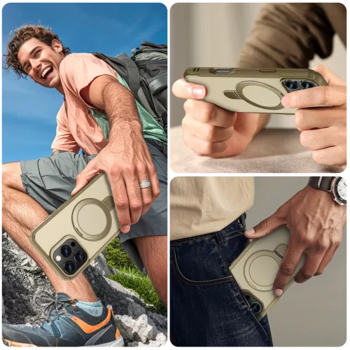 MagnoFold khaki MagSafe kompatibilis iPhone 16 Pro Max védőtok kihajtható gyűrűvel