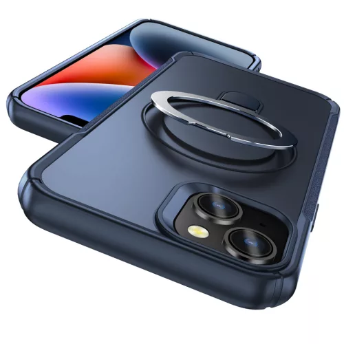 MagnoFold sötétkék MagSafe kompatibilis iPhone 15 védőtok kihajtható gyűrűvel