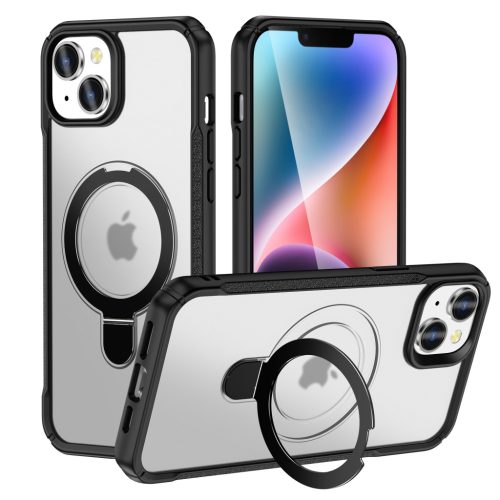 MagnoFold fekete/áttetsző MagSafe kompatibilis iPhone 15 védőtok kihajtható gyűrűvel