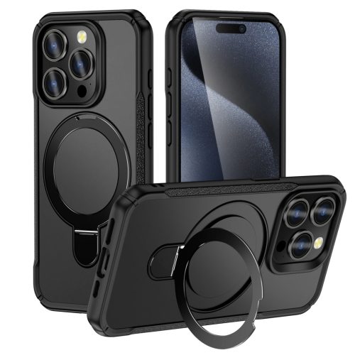 MagnoFold fekete MagSafe kompatibilis iPhone 15 Pro védőtok kihajtható gyűrűvel