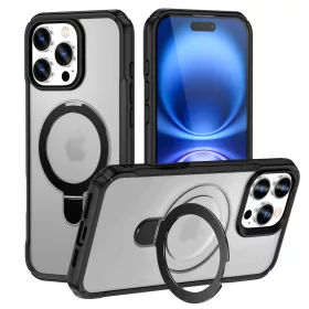   MagnoFold fekete/áttetsző MagSafe kompatibilis iPhone 16 Pro védőtok kihajtható gyűrűvel