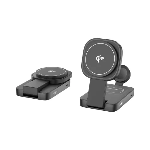 C40 QI2 15W vezeték nélküli töltőállomás LED világítással iPhone, Apple Watch és Airpods készülékekhez, fekete