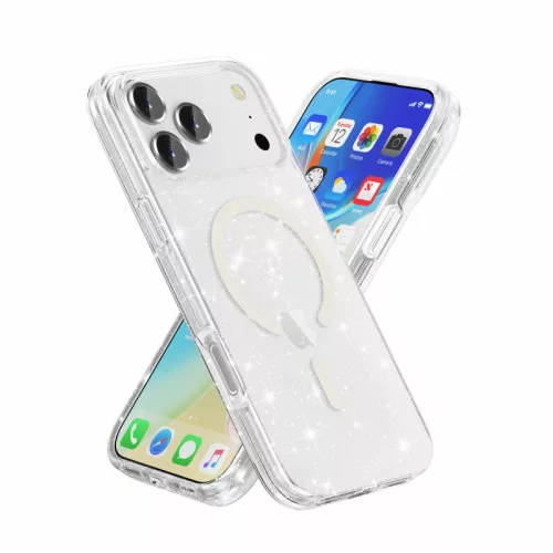 Csillogós MagSafe kompatibilis átlátszó iPhone 17 Pro Max védőtok