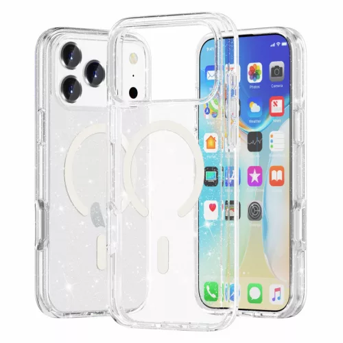 Csillogós MagSafe kompatibilis átlátszó iPhone 17 Pro Max védőtok
