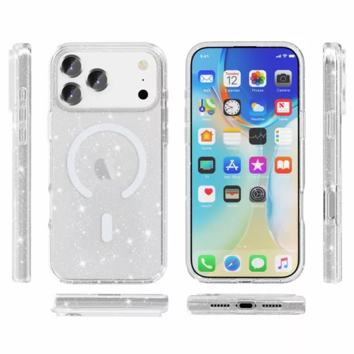 Csillogós MagSafe kompatibilis átlátszó iPhone 17 Pro Max védőtok