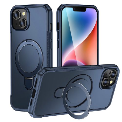 MagnoFold sötétkék MagSafe kompatibilis iPhone 13 / iPhone 14 védőtok kihajtható gyűrűvel