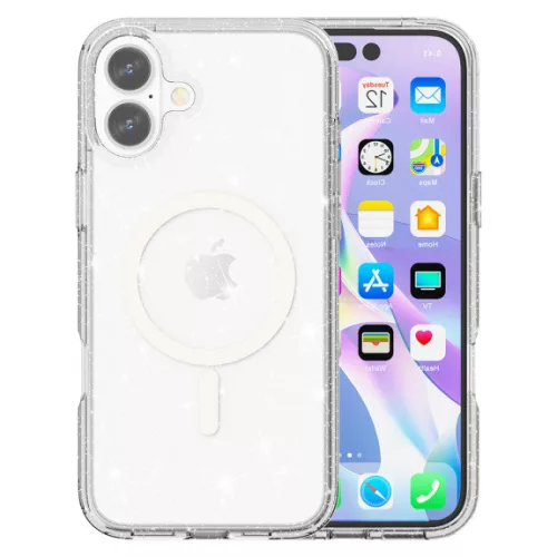 Csillogós MagSafe kompatibilis átlátszó iPhone 17 védőtok
