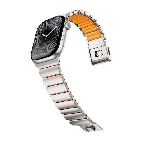 Magnetix titánszürke-narancssárga Apple Watch fémszíj (mágneses csattal)