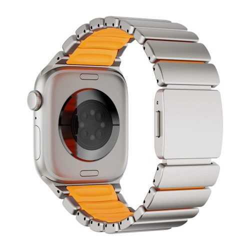 Magnetix titánszürke-narancssárga Apple Watch fémszíj (mágneses csattal)