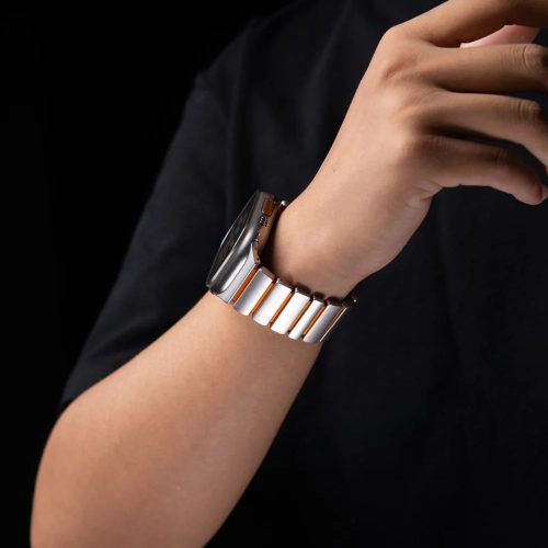 Magnetix titánszürke-narancssárga Apple Watch fémszíj (mágneses csattal)