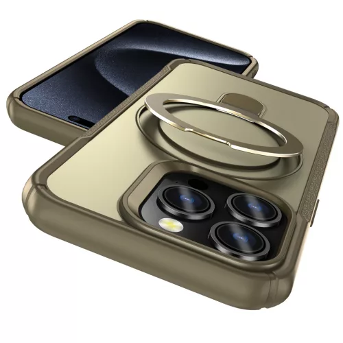 MagnoFold khaki MagSafe kompatibilis iPhone 15 Pro védőtok kihajtható gyűrűvel