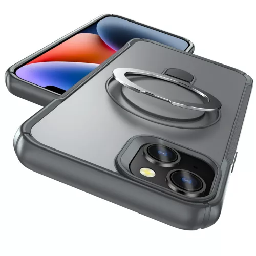 MagnoFold szürke MagSafe kompatibilis iPhone 13 / iPhone 14 védőtok kihajtható gyűrűvel