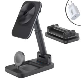   V16 3 az 1-ben 15W MagSafe kompatibilis vezeték nélküli töltőállomás, összecsukható,  Apple Watch, iPhone, AirPods készülékekhez