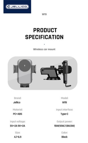 W19 15W vezeték nélküli autós töltő iPhone készülékekhez