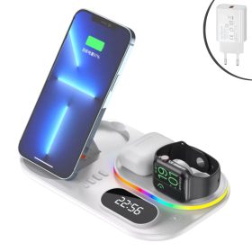   A06 30W 4 az 1-ben vezeték nélküli töltőállomás órával, led világítással - fehér