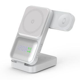   S1 MagTime töltőállomás iPhone, Apple Watch és Airpods készülékekhez, óra funkcióval, fehér
