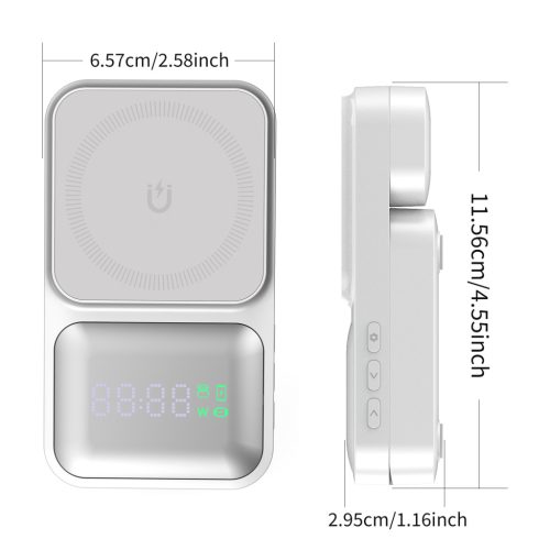 S1 MagTime töltőállomás iPhone, Apple Watch és Airpods készülékekhez, óra funkcióval, fehér