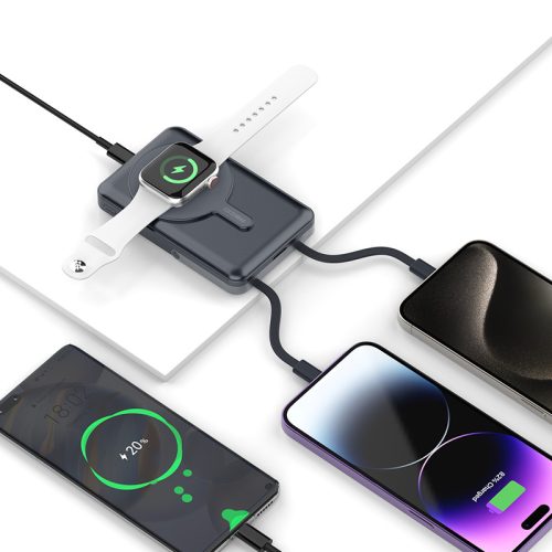 W27 10000mAh MagSafe kompatibilis PowerBank iPhone és Apple Watch készülékekhez, fekete