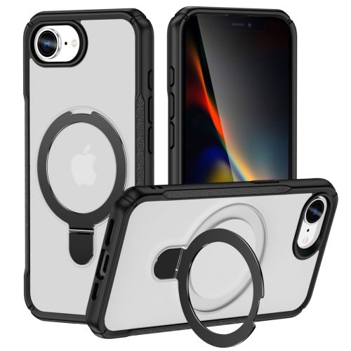 MagnoFold fekete/áttetsző MagSafe kompatibilis iPhone 16e védőtok kihajtható gyűrűvel