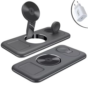   V18 3 az 1-ben MagSafe kompatibilis vezeték nélküli töltőállomás Apple Watch, iPhone, AirPods készülékekhez, fekete