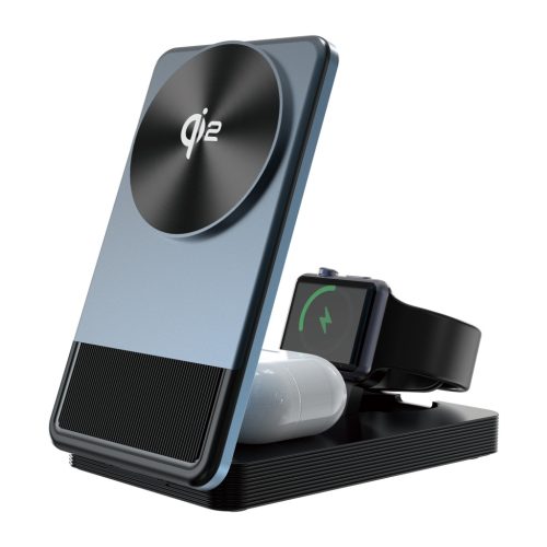 DC-80Q QI2 15W vezeték nélküli töltőállomás iPhone, Apple Watch és Airpods készülékekhez, fekete