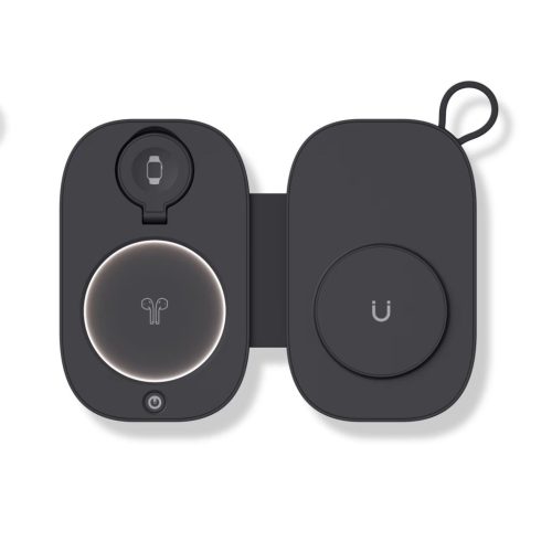 T5 töltőállomás iPhone, Apple Watch és Airpods készülékekhez LED világítással, fekete