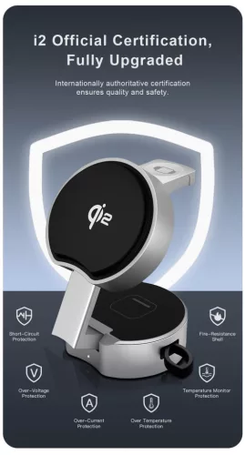 B30 Qi2 15W 3 az 1-ben összecsukható mágneses töltőállomás kihúzható kábellel – iPhone, Apple Watch és AirPods készülékekhez – ezüst/fekete