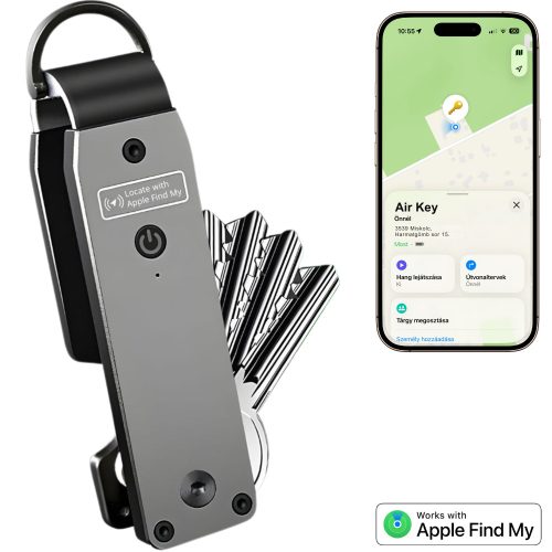 Air Key okos kulcstartó – Szürke, beépített Apple Find My lokátorral