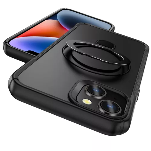 MagnoFold fekete MagSafe kompatibilis iPhone 15 védőtok kihajtható gyűrűvel