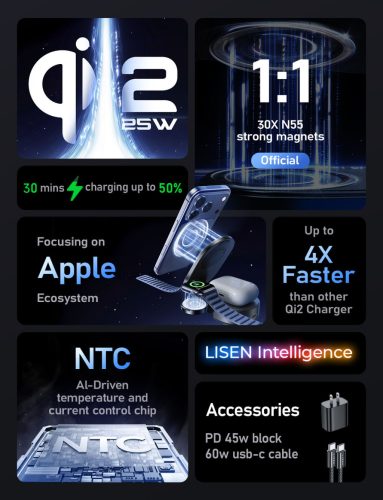 MagFold Qi2.2 25W 3-in-1 töltőállomás iPhone, Apple Watch és Airpods készülékekhez