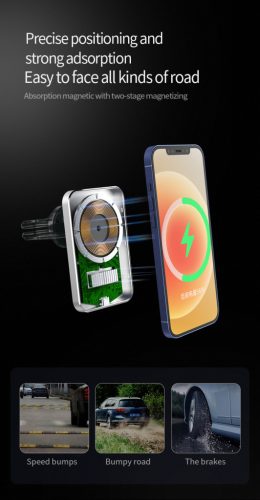 X16 mágneses autós vezeték nélküli töltő – 15W – szellőzőrácsra – fehér