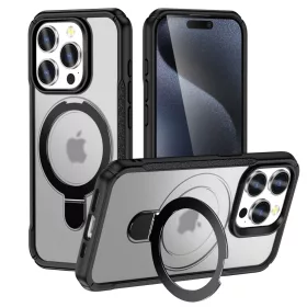   MagnoFold fekete/áttetsző MagSafe kompatibilis iPhone 15 Pro Max védőtok kihajtható gyűrűvel