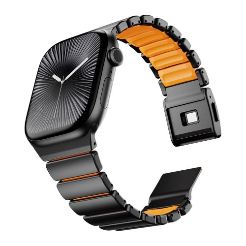 Magnetix fekete-narancssárga Apple Watch fémszíj (mágneses csattal)